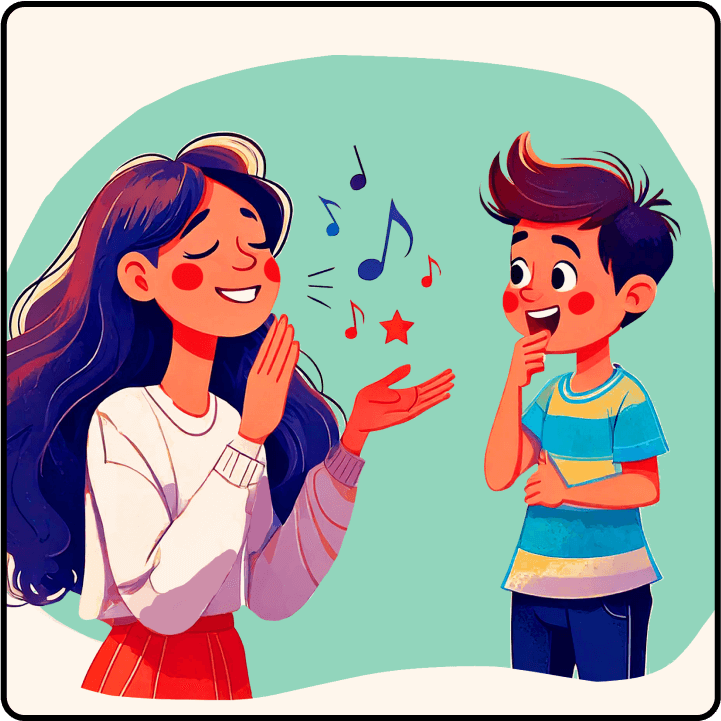 a girl sings to a boy